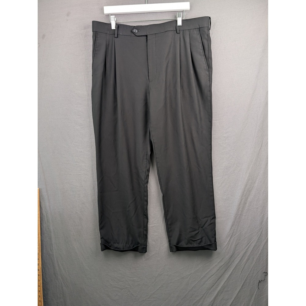 Beverly Hills Polo Club Mens Black Pleated Dress Pants 39W Regular Cuffed Slacks